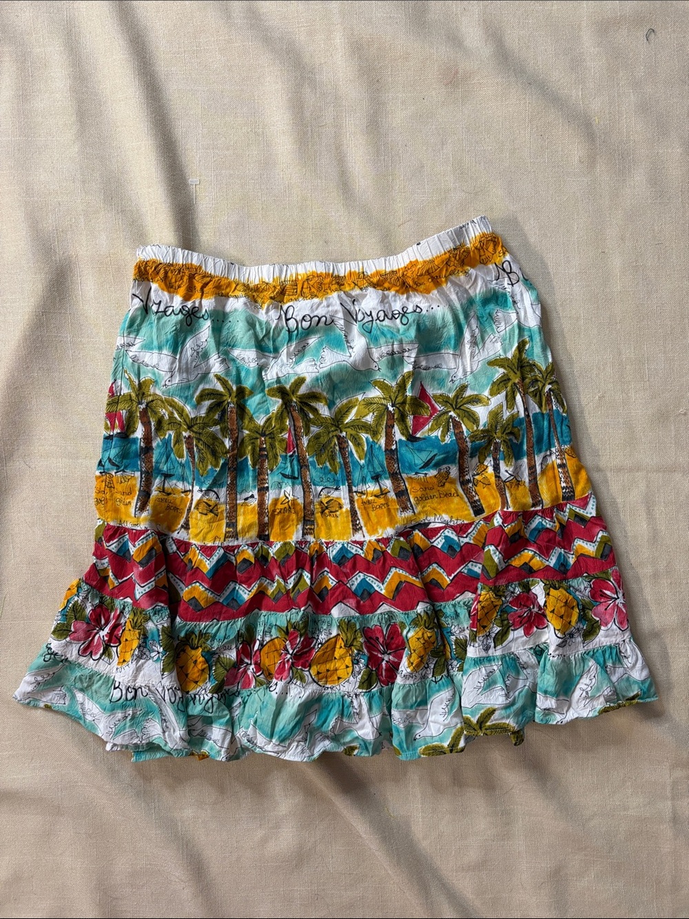 Vintage Jams World Yellow, Teal, Red Tropical Palm Mini Skirt